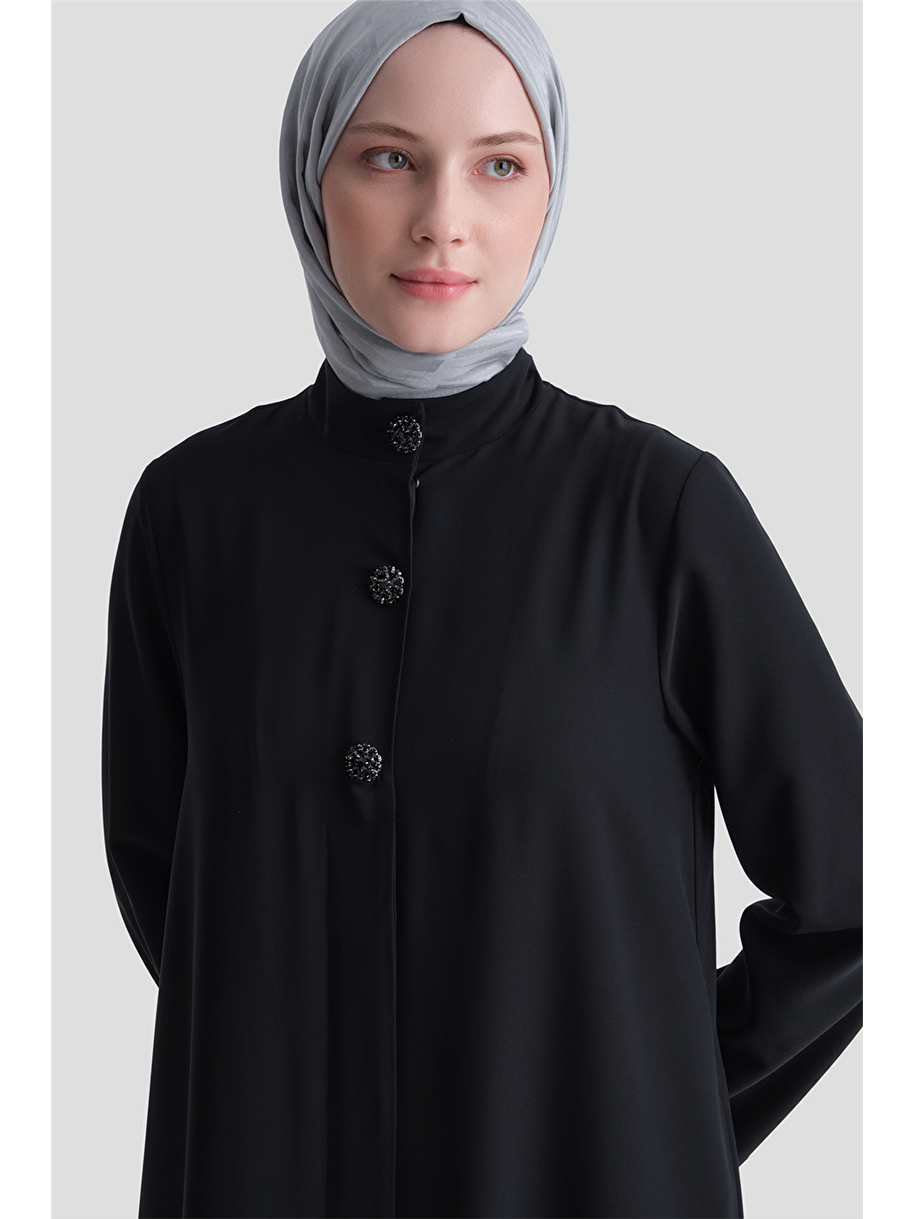 Düğme Detaylı Ferace Siyah-2