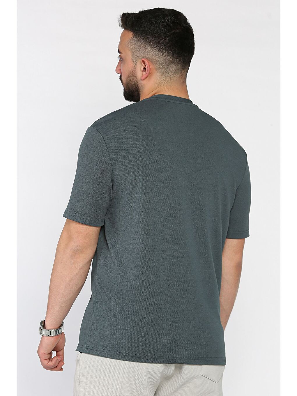 Petrol Erkek Bisiklet Yaka Tişört-2