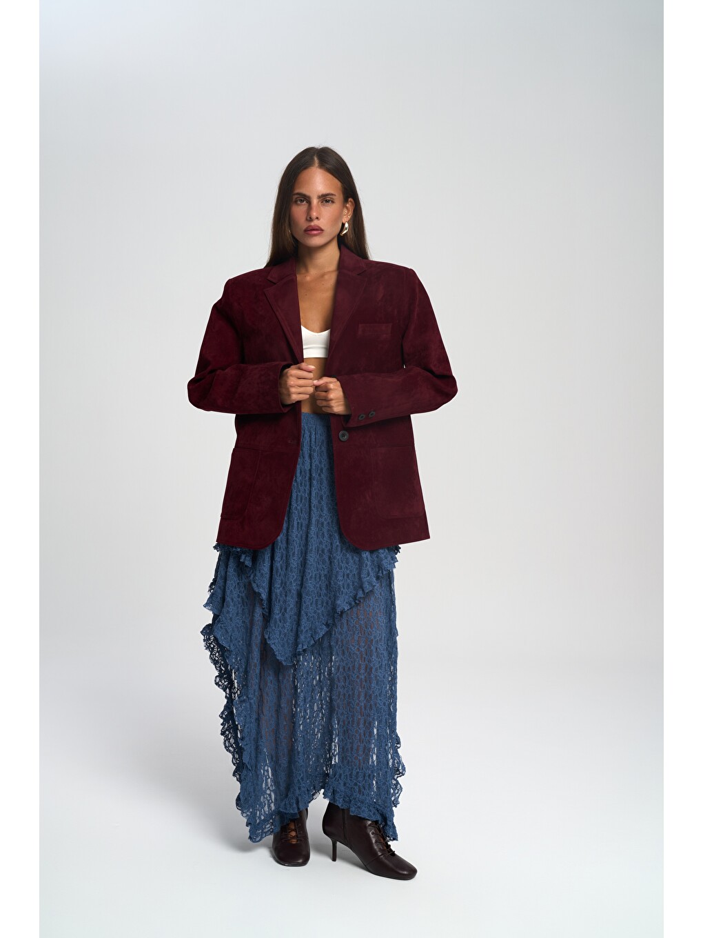 Orsina Yırtmaç Detaylı Bordo Blazer-1