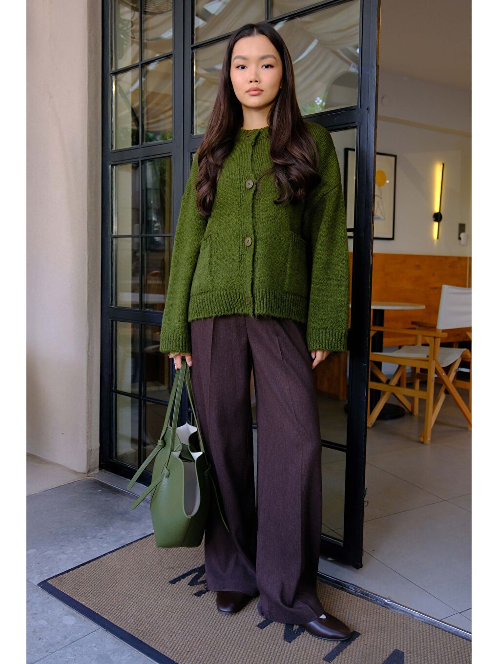 Yeşil Alpaka Kısa Hırka Yosun-1