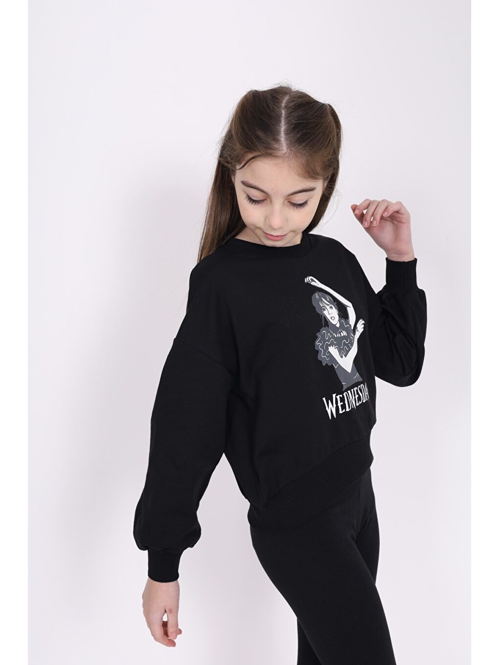 Siyah Kız Çocuk Baskılı Sweatshirt