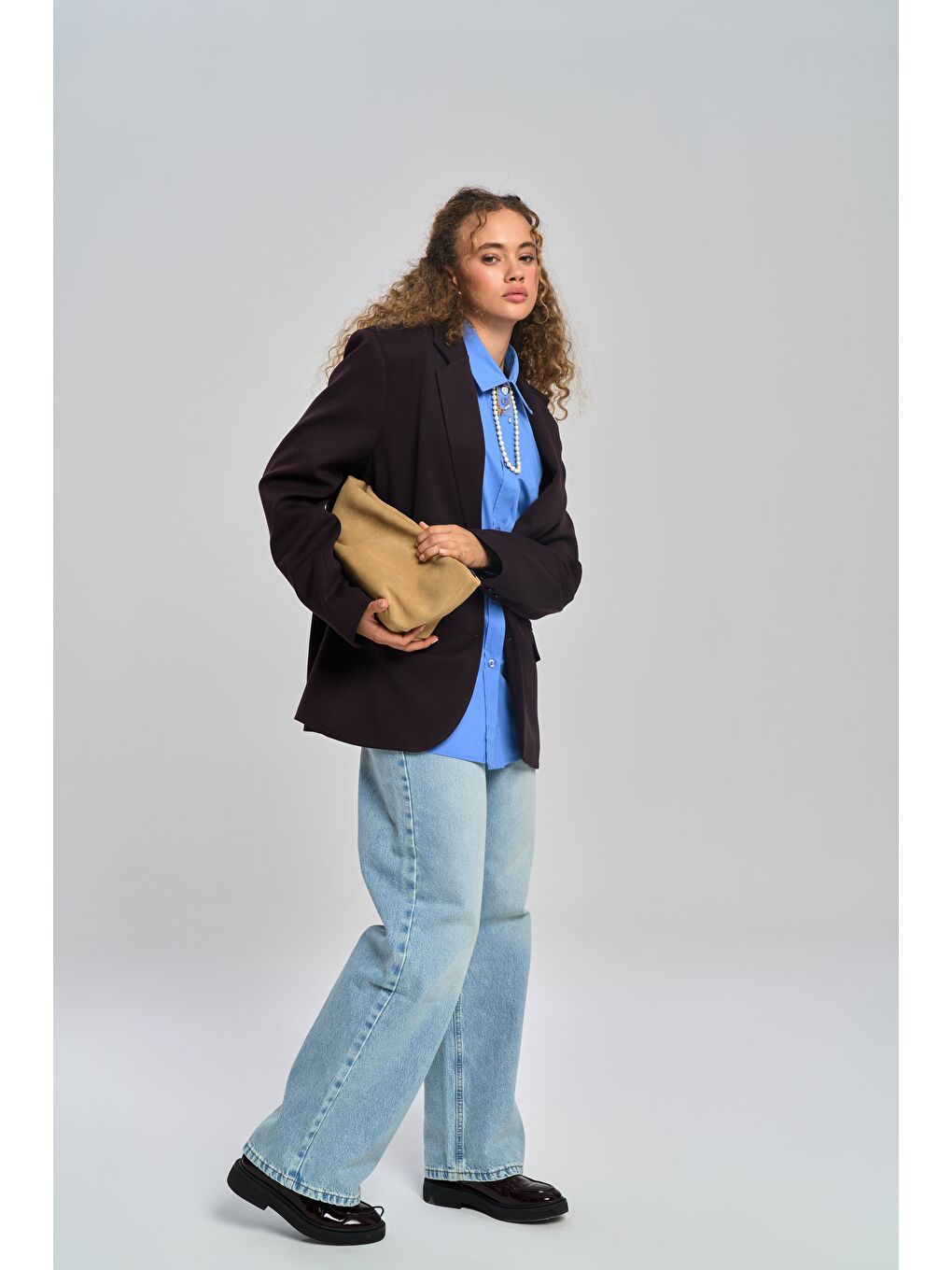 Kahverengi Emma Dikiş Detaylı Acı Kahve Blazer-5