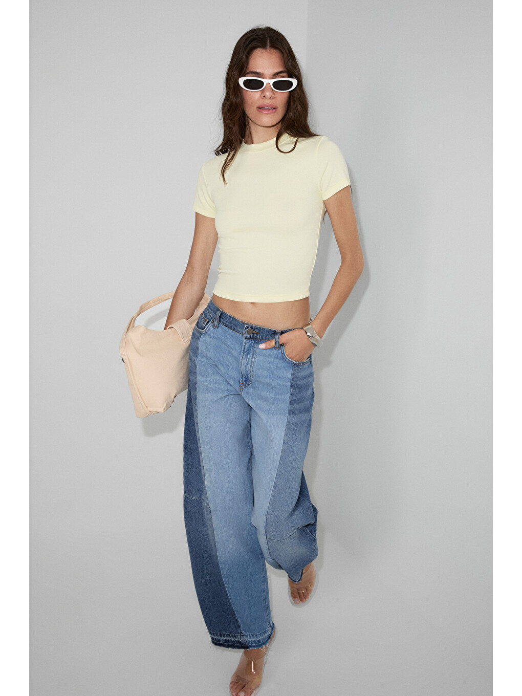 Zolen Kadın Yumuşak Ve Esnek Kumaşlı Organik Pamuklu Kısa Kollu Crop Sarı T-shirt-3