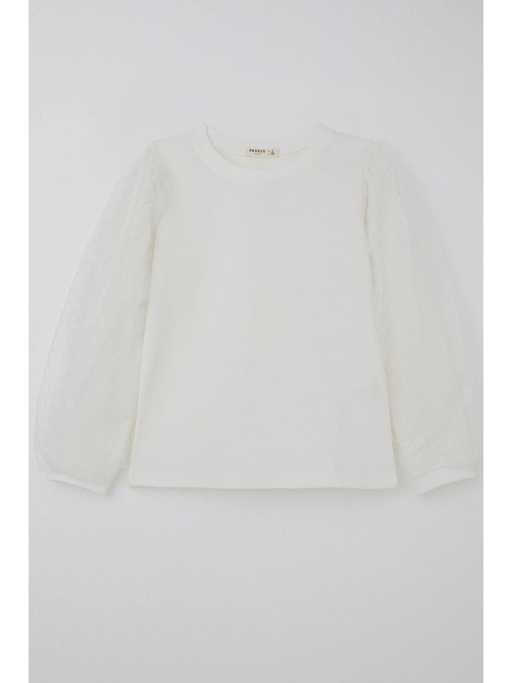 Kız Çocuk Uzun Kollu Tişört Kolları Tül Detaylı Ekru (4-9 Yaş)-2