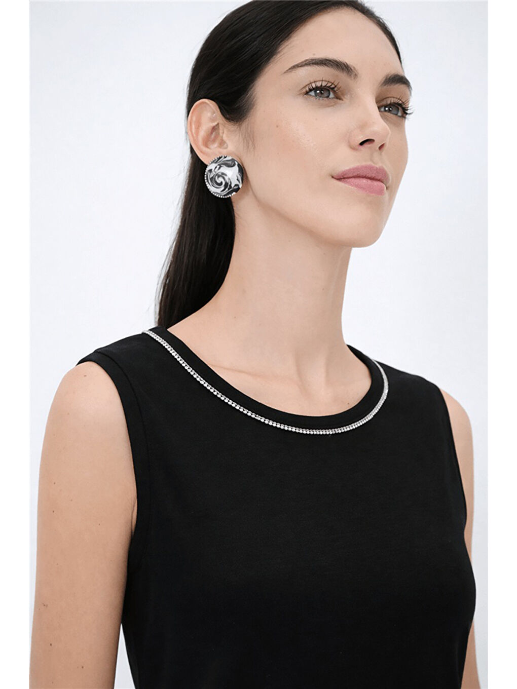 Siyah Regular Fit Taşlı Bisiklet Yaka Kadın Atlet 26Y0140K1-2