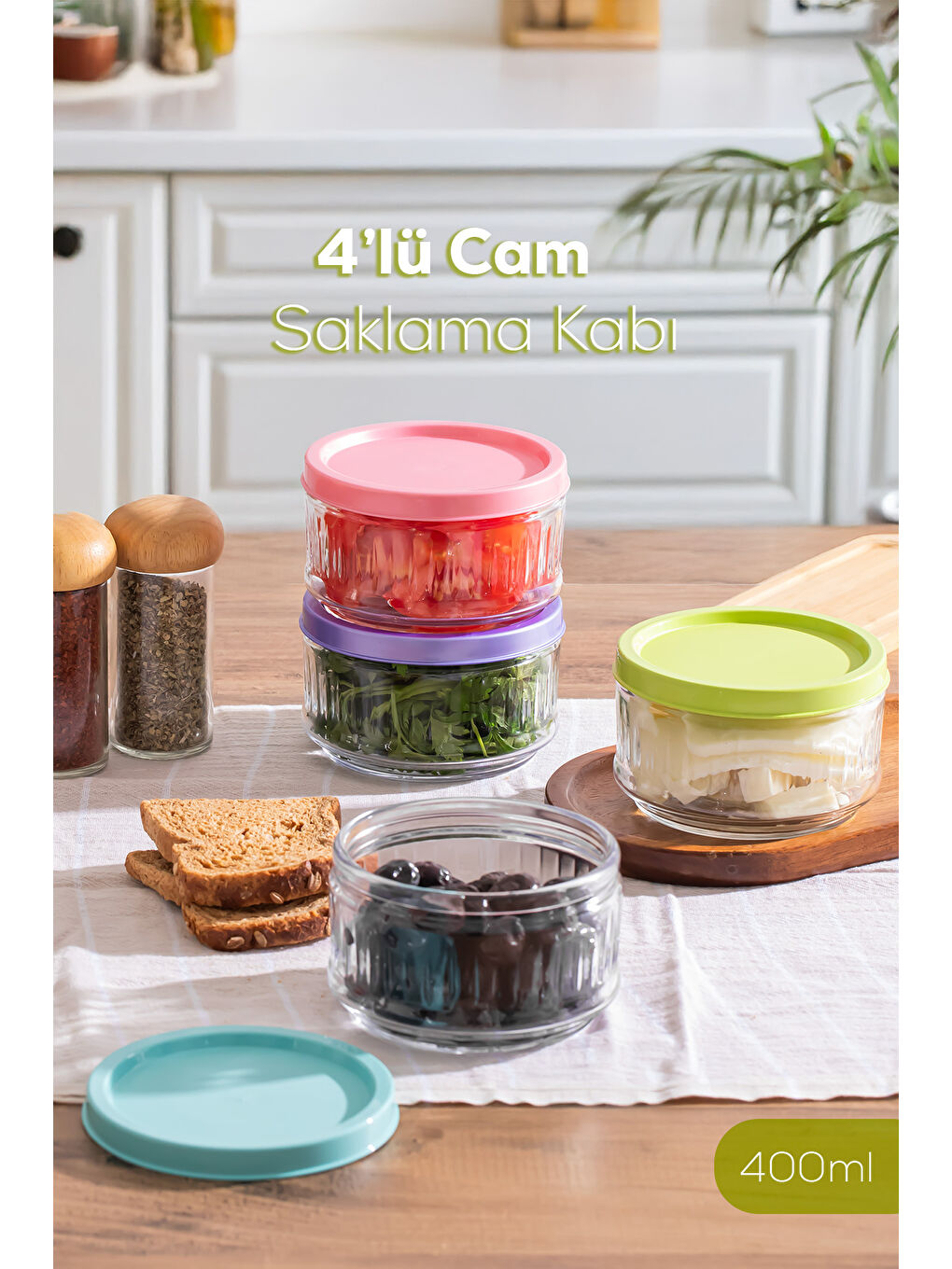 Karışık Lapis 4lü Renkli Kapaklı Saklama Kabı 400ml