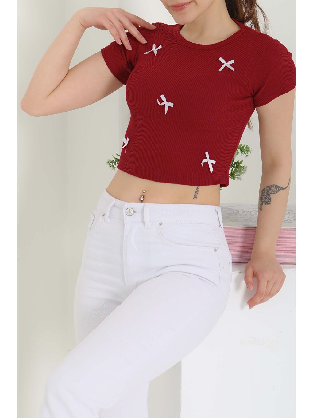 Kurdale Detaylı Bady Bordo - 27142-3