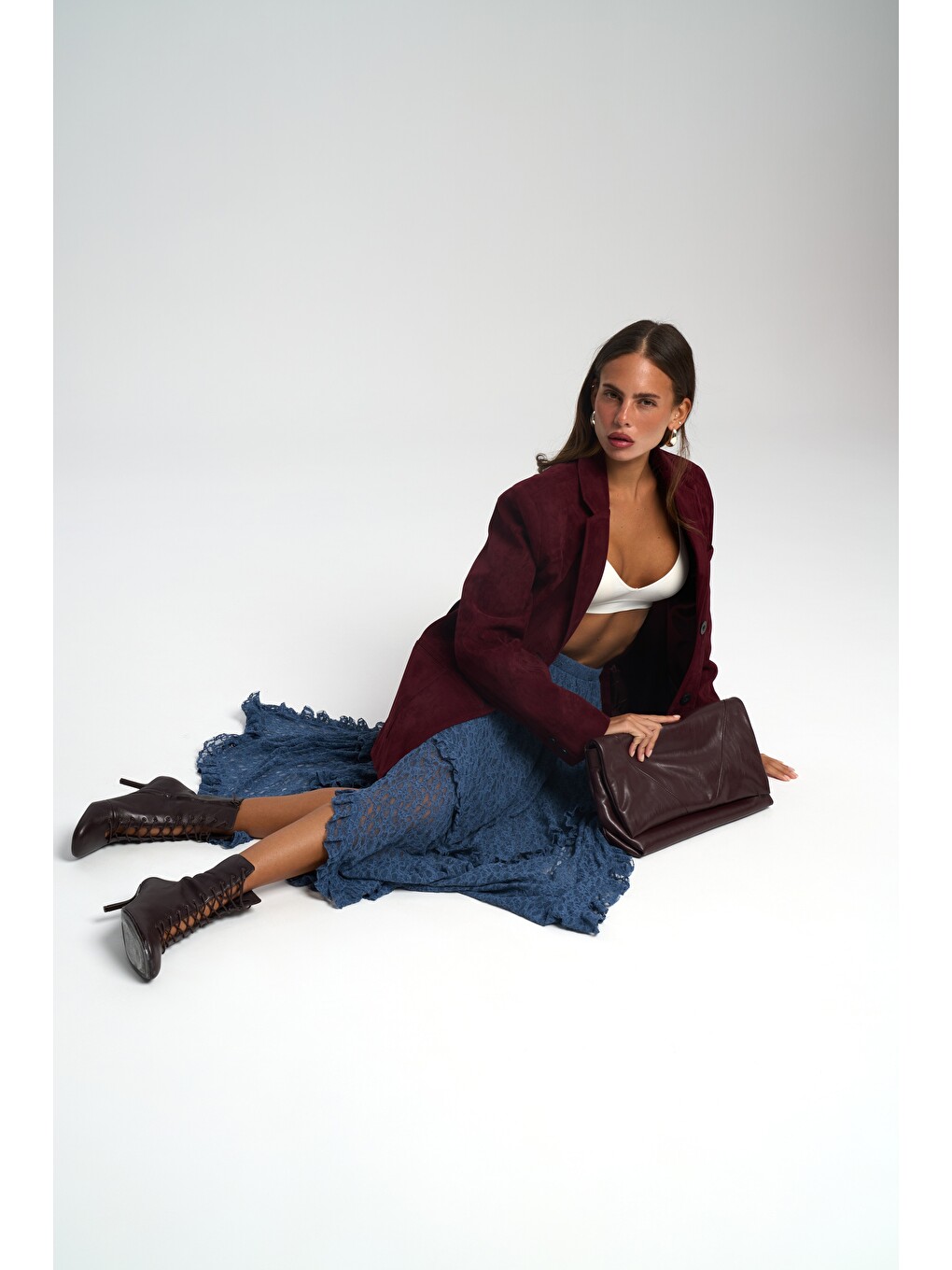Orsina Yırtmaç Detaylı Bordo Blazer-2