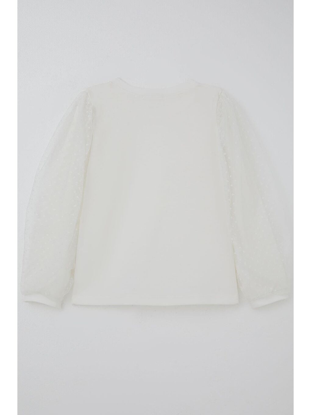 Kız Çocuk Uzun Kollu Tişört Kolları Tül Detaylı Ekru (4-9 Yaş)-3
