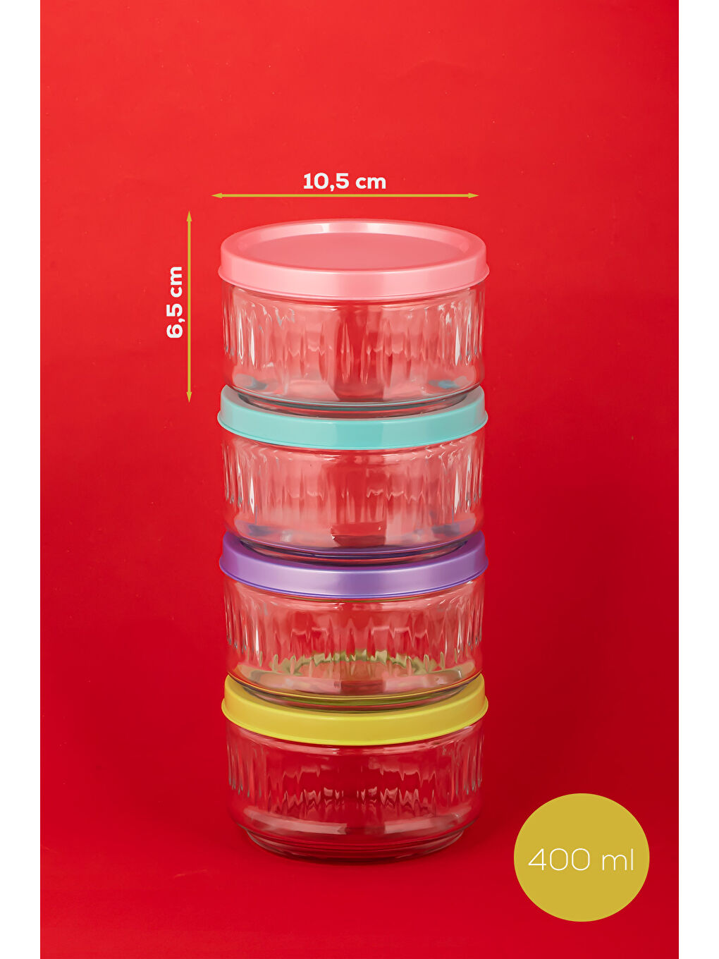 Karışık Lapis 4lü Renkli Kapaklı Saklama Kabı 400ml-1