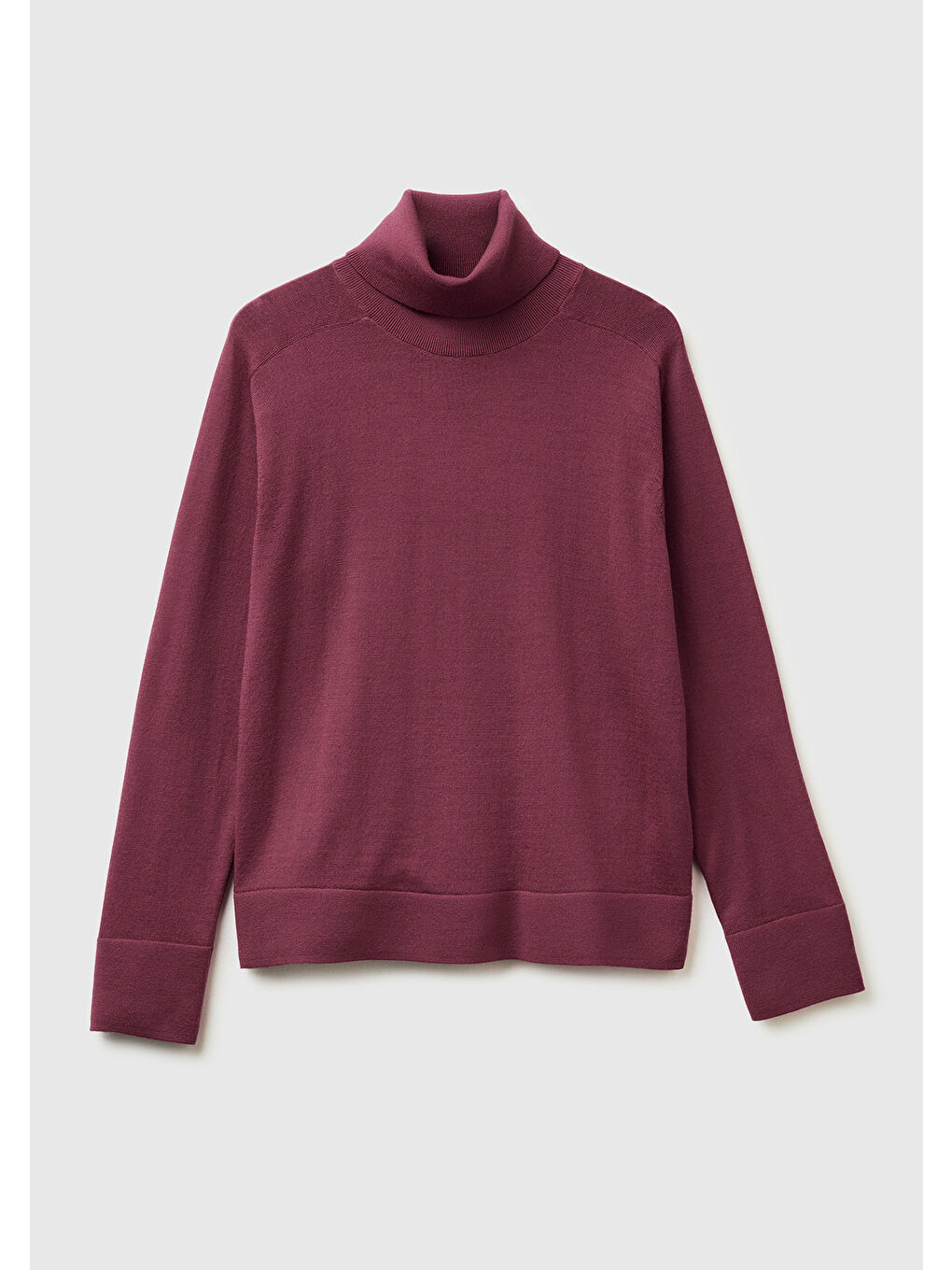 Kadın Mürdüm %100 Yün Ribana Detaylı Balıkçı Yaka Kazak-1