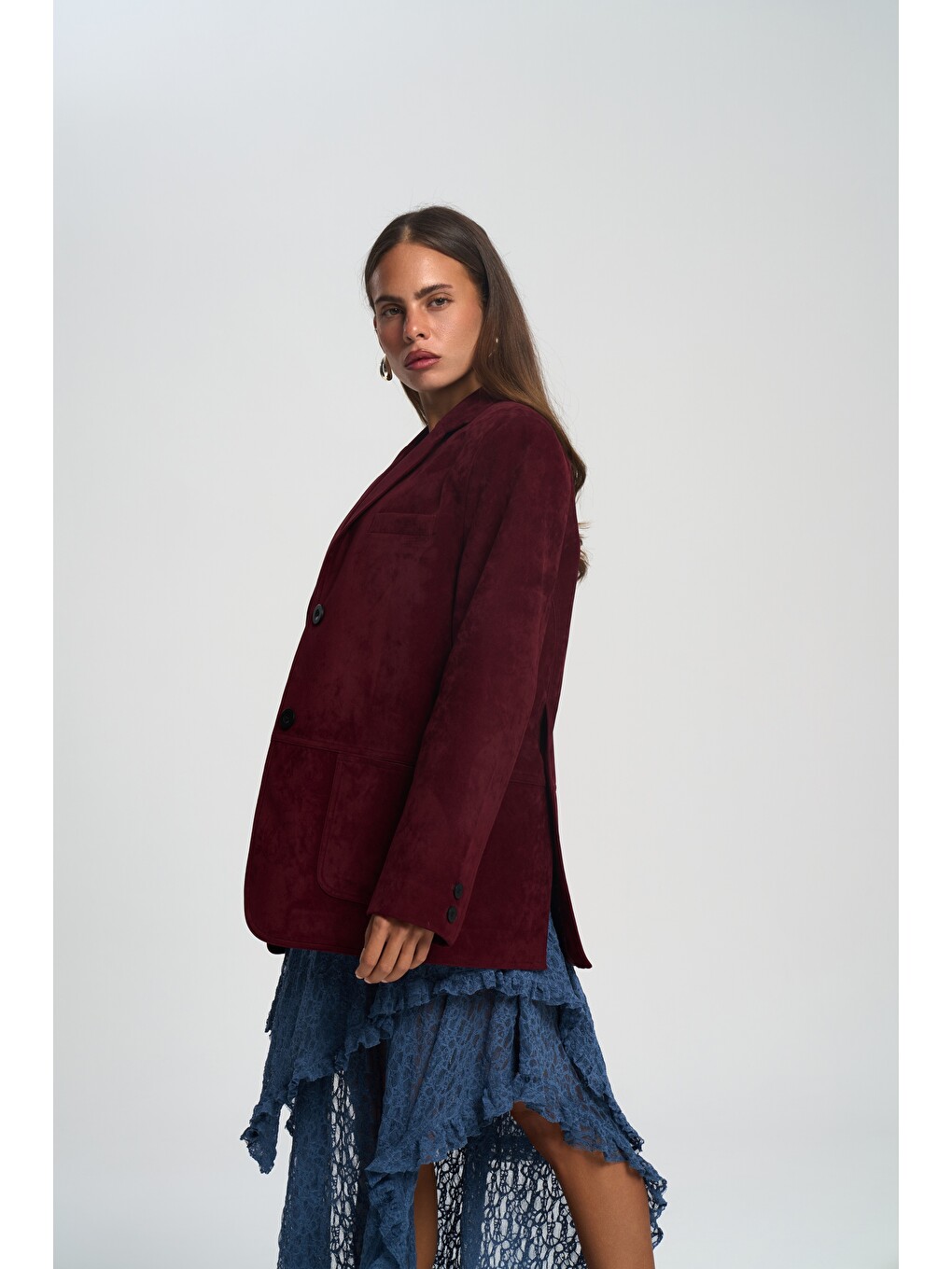Orsina Yırtmaç Detaylı Bordo Blazer-3