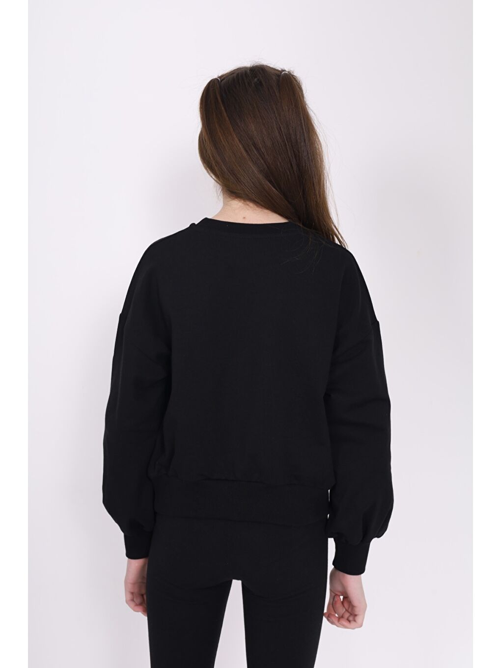 Siyah Kız Çocuk Baskılı Sweatshirt-1
