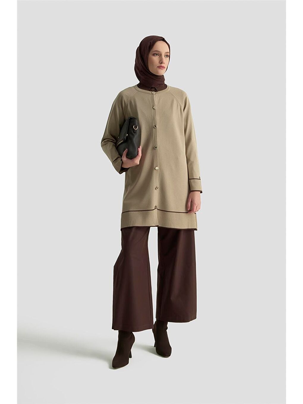 Trend Çizgi Detaylı Triko Hırka 25Ktd4123 Bej