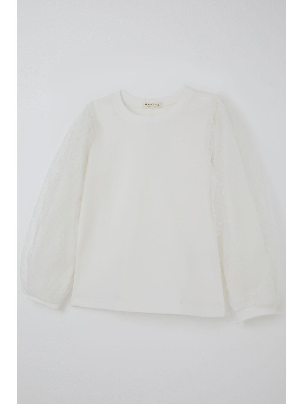 Kız Çocuk Uzun Kollu Tişört Kolları Tül Detaylı Ekru (4-9 Yaş)-4