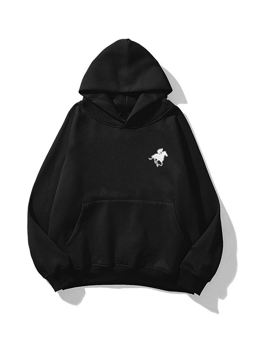 Kadın Siyah Horse Baskılı Oversize Kapüşonlu Sweatshirt Hoodie
