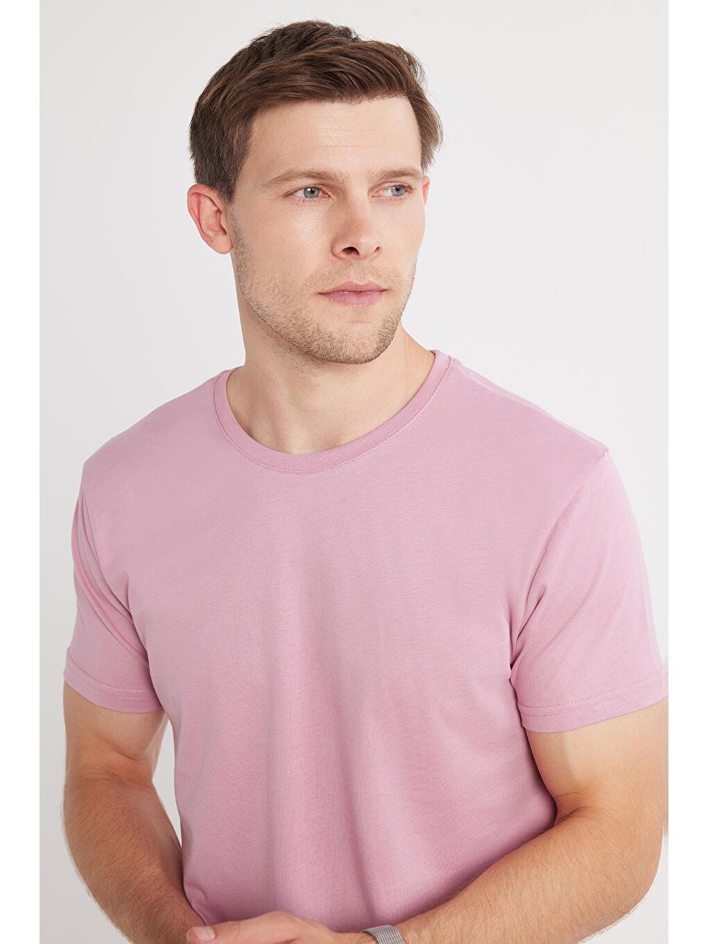 Unisex Slim Fit Dar Kesim %100 Pamuk Yumuşak Dokulu Lila Bisiklet Yaka Tişört