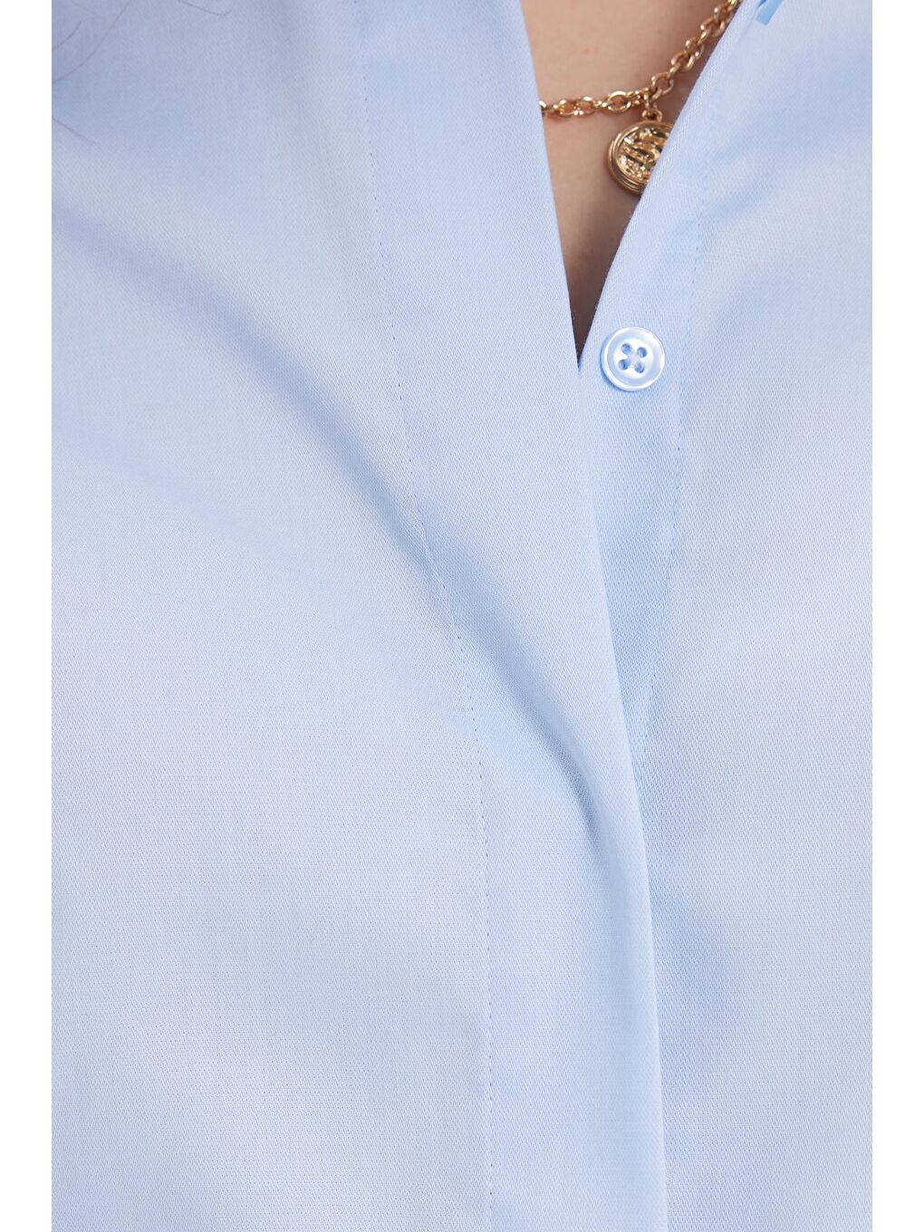 Kadın Slim Fit Non-Iron Pamuklu Vücuda Oturan Ütü Gerektirmez Pensli Mavi Gömlek-6