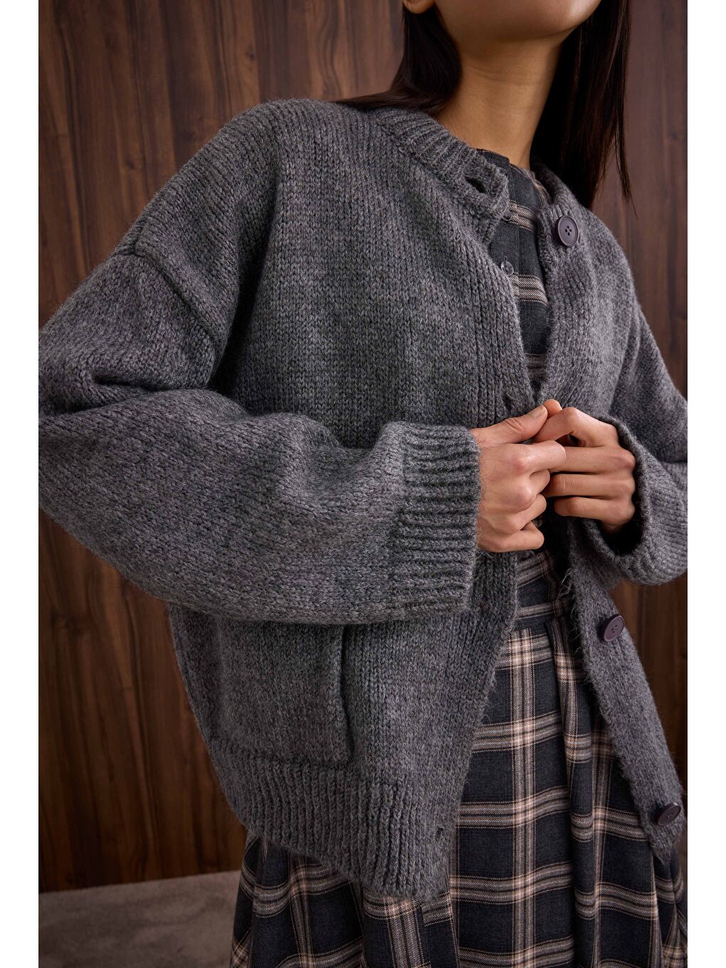 Alpaka Kısa Hırka Antrasit