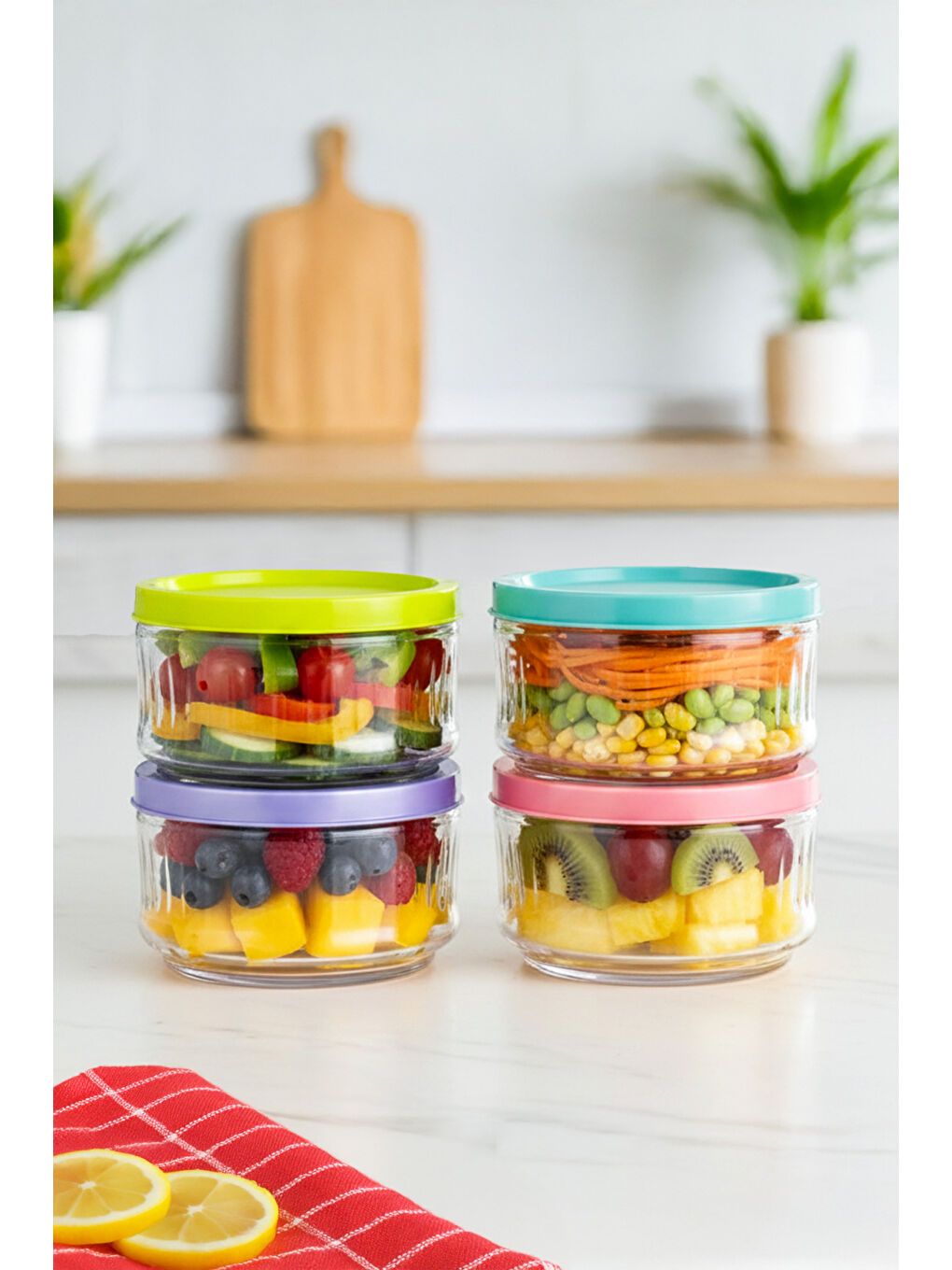 Karışık Lapis 4lü Renkli Kapaklı Saklama Kabı 400ml-3