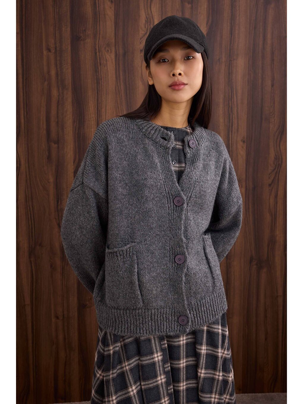 Alpaka Kısa Hırka Antrasit-2