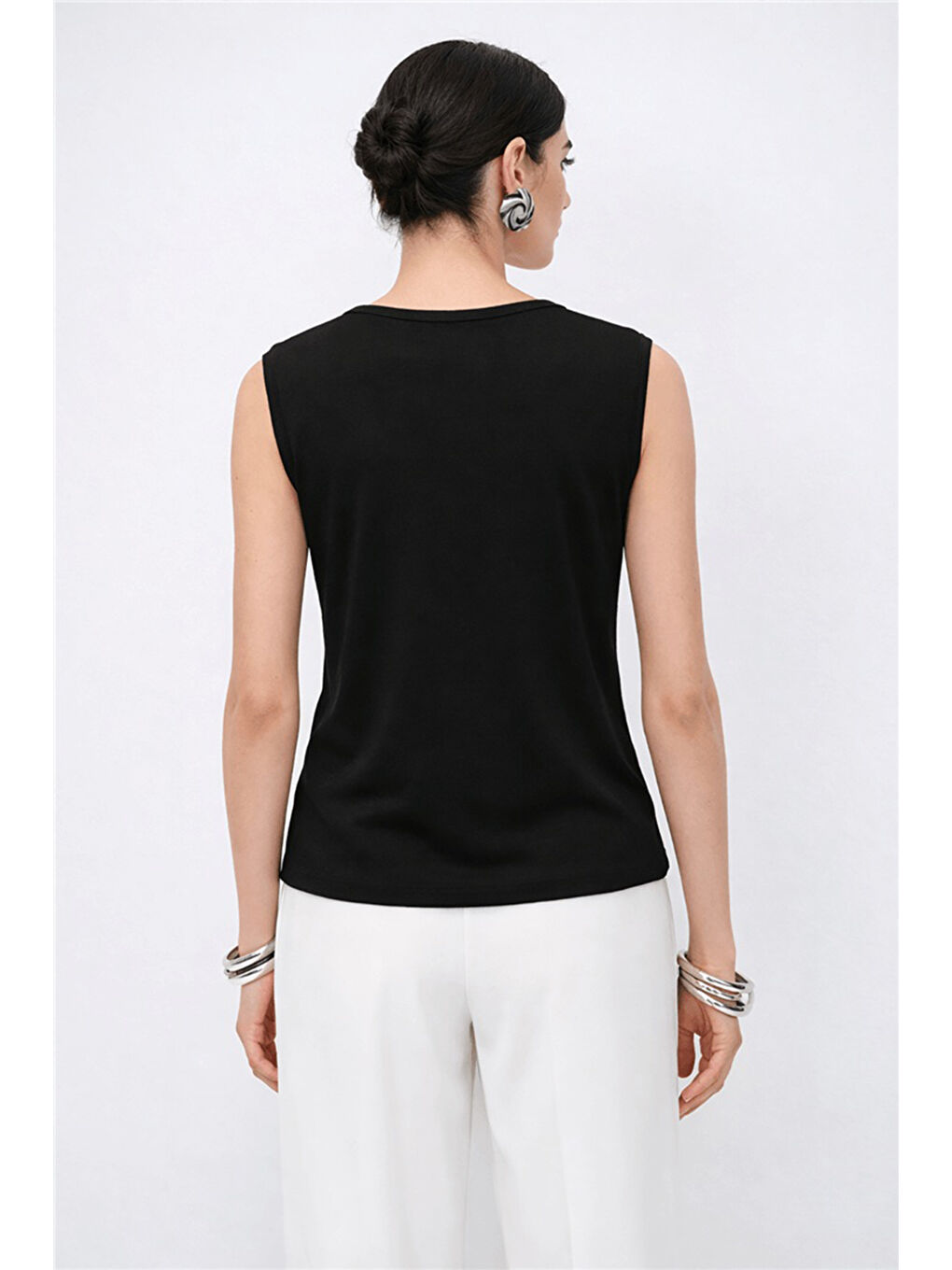 Siyah Regular Fit Taşlı Bisiklet Yaka Kadın Atlet 26Y0140K1-3