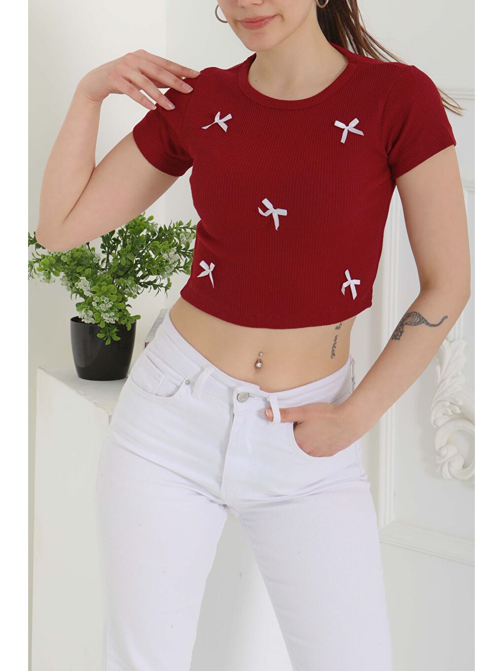 Kurdale Detaylı Bady Bordo - 27142-5