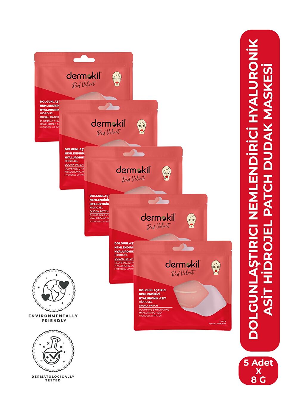 Dolgunlaştırıcı Nemlendirici Hyaluronik Asit Hidrojel Patch Dudak Maskesi x 5 Adet