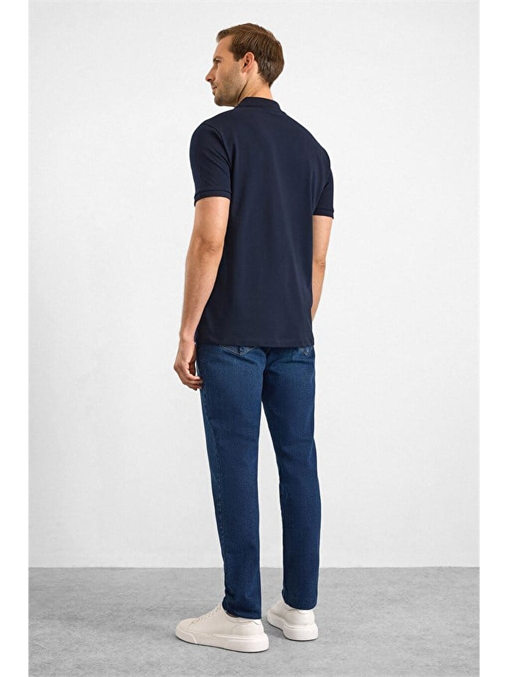 Lacivert Slim Düz Nakışlı Pike Düğmeli Polo Yaka Tişört-4