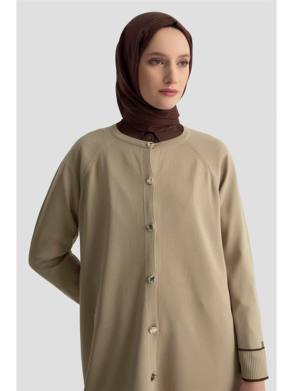 Trend Çizgi Detaylı Triko Hırka 25Ktd4123 Bej-2