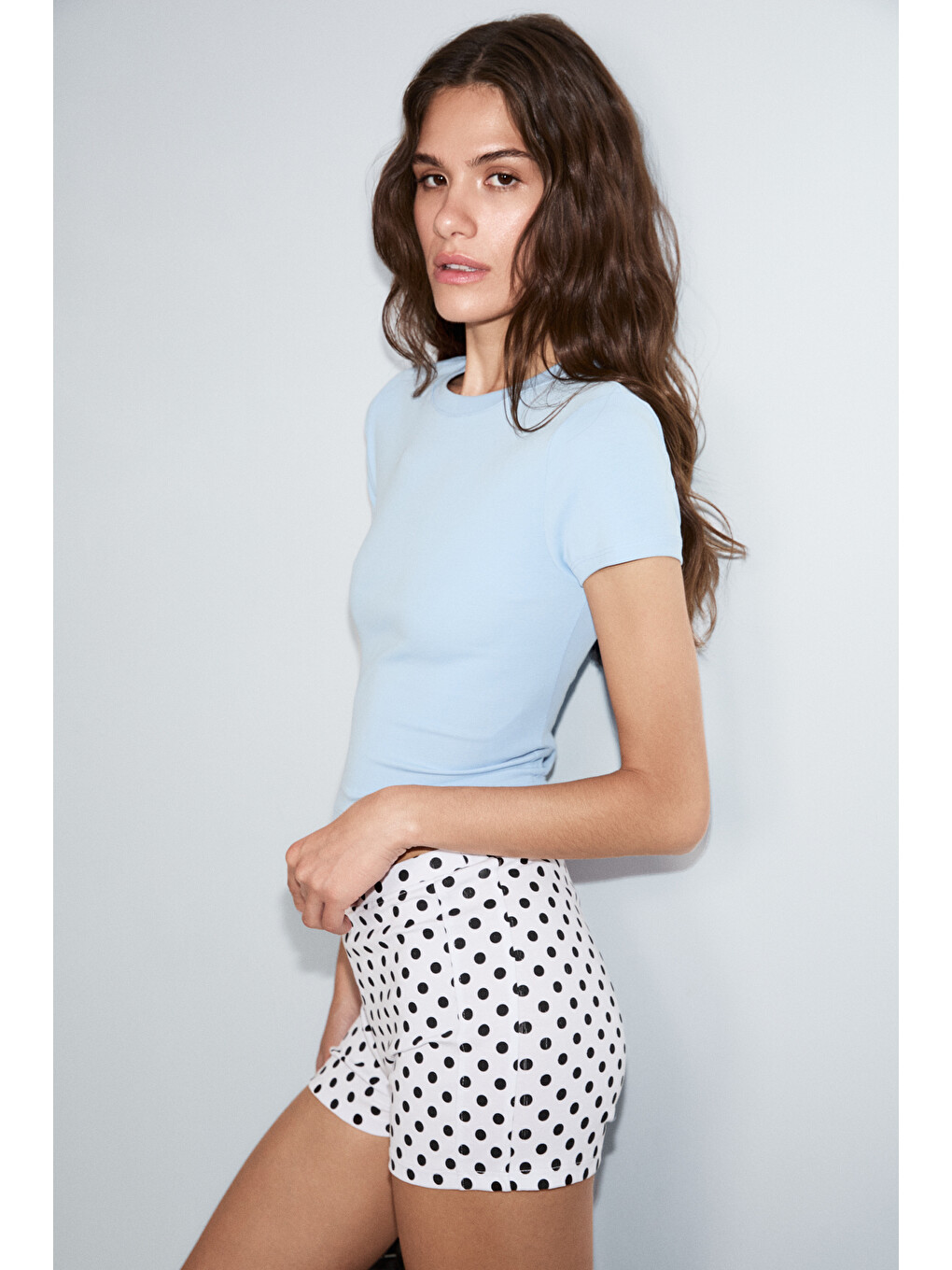Zolen Kadın Yumuşak Ve Esnek Kumaşlı Organik Pamuklu Kısa Kollu Crop Mavi T-shirt-2