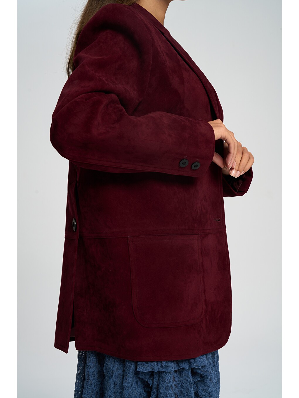 Orsina Yırtmaç Detaylı Bordo Blazer-6