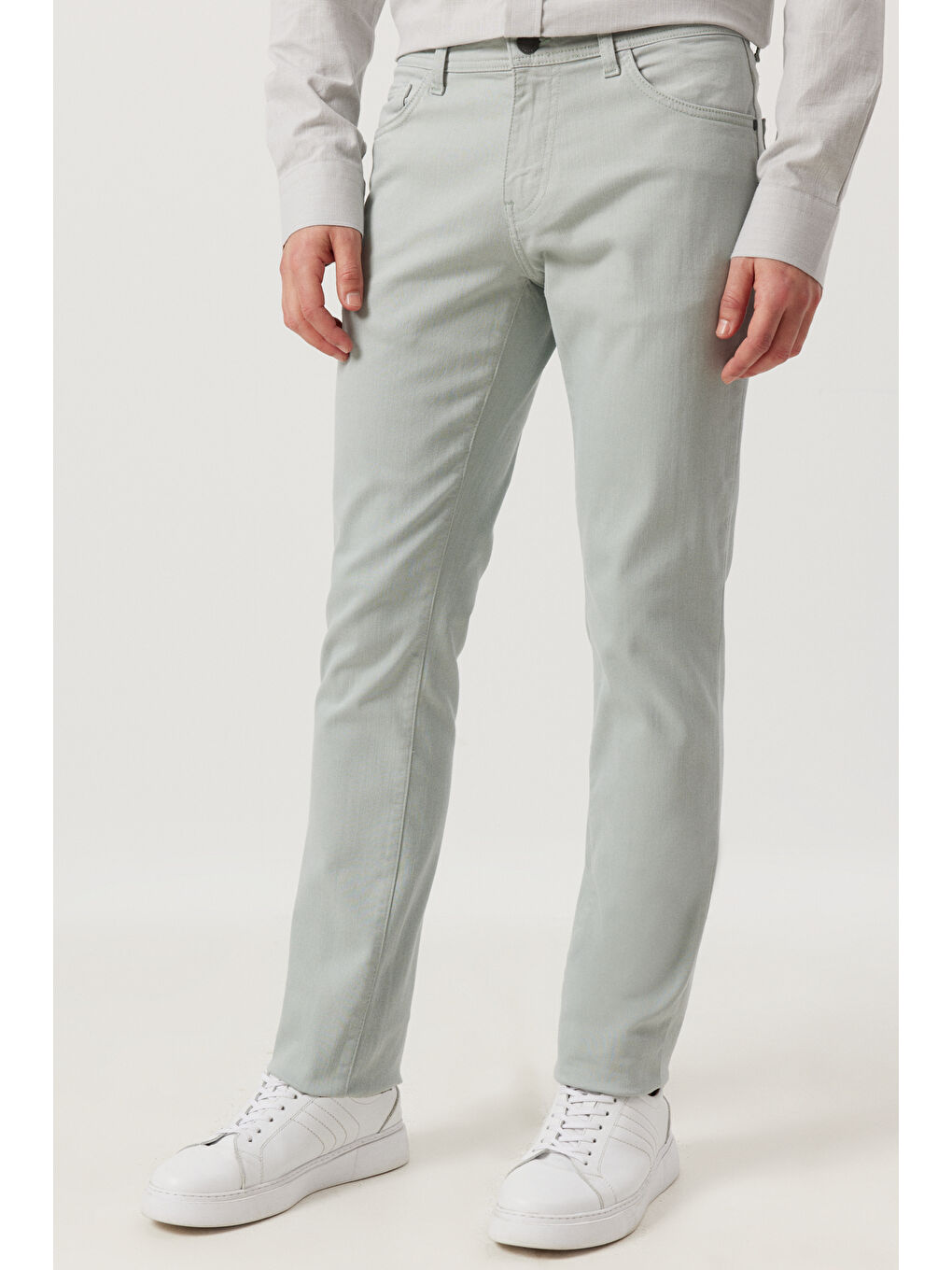 Erkek Su Yeşili 360 Derece Her Yöne Esneyen Slim Fit Dar Kesim Pamuklu Rahat Pantolon-1