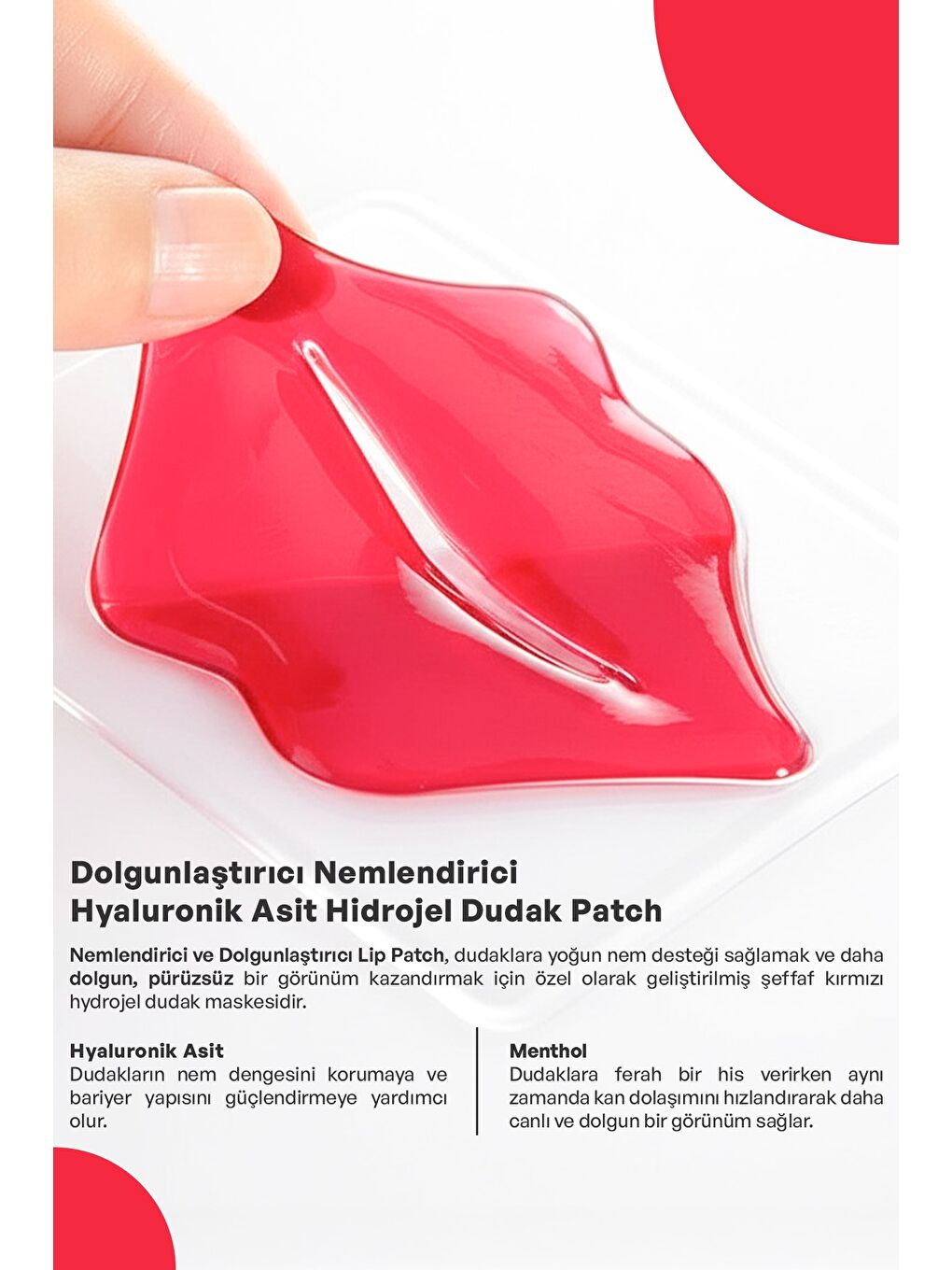 Dolgunlaştırıcı Nemlendirici Hyaluronik Asit Hidrojel Patch Dudak Maskesi x 5 Adet-1