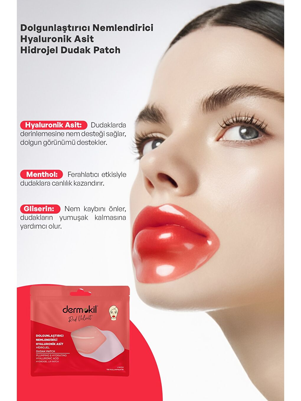 Dolgunlaştırıcı Nemlendirici Hyaluronik Asit Hidrojel Patch Dudak Maskesi x 5 Adet-2