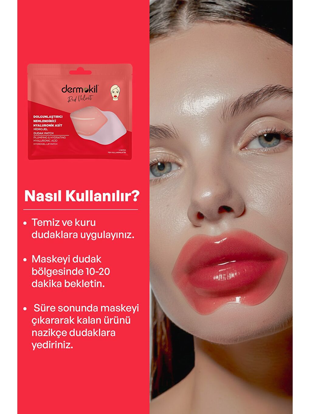 Dolgunlaştırıcı Nemlendirici Hyaluronik Asit Hidrojel Patch Dudak Maskesi x 5 Adet-4