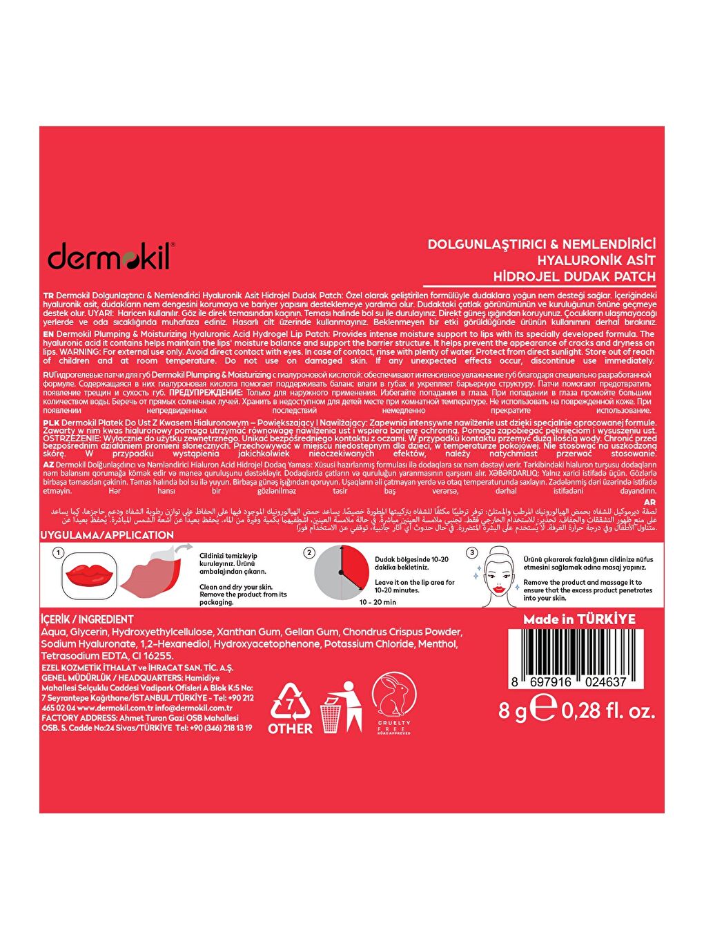 Dolgunlaştırıcı Nemlendirici Hyaluronik Asit Hidrojel Patch Dudak Maskesi x 5 Adet-5