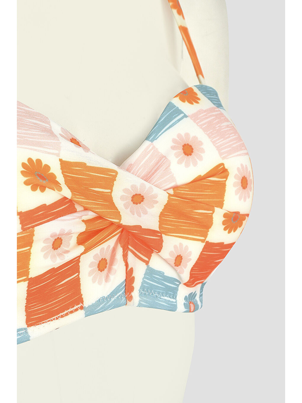 Turuncu Daisy Forest Straplez Tek Üst Bikini-1