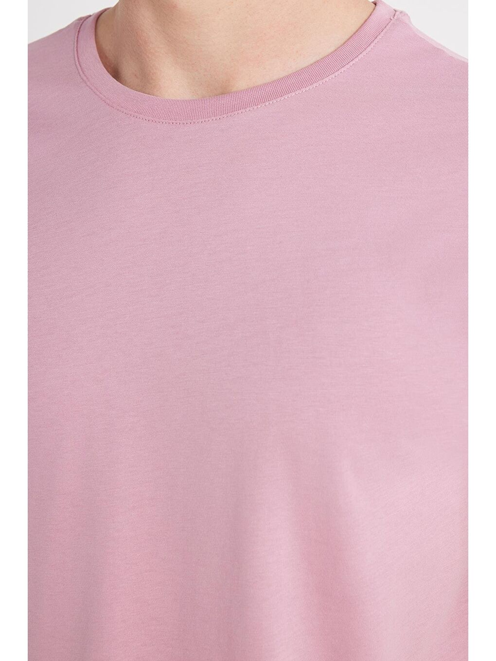 Unisex Slim Fit Dar Kesim %100 Pamuk Yumuşak Dokulu Lila Bisiklet Yaka Tişört-4