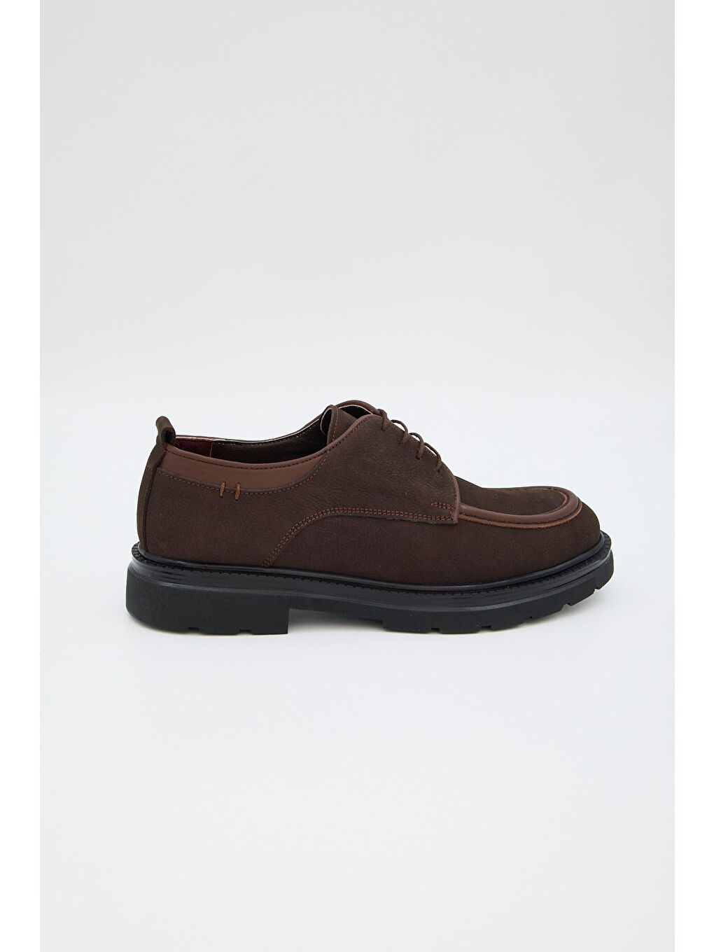 Kahverengi Orijinal Deri Kalın Taban Bağcıklı Günlük Klasik Ayakkabı