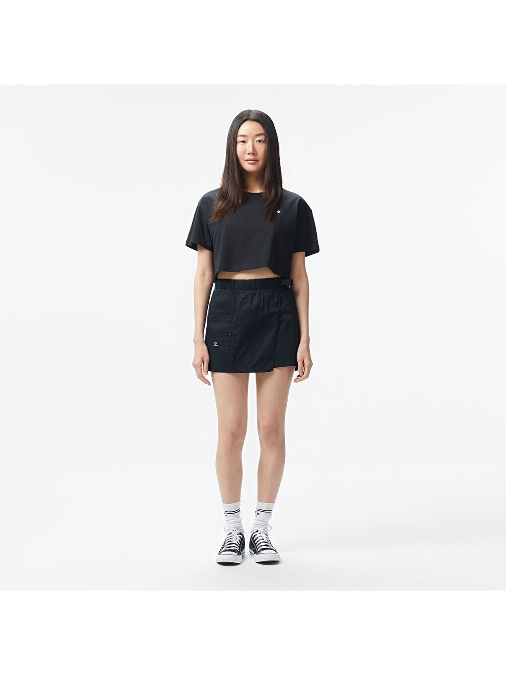 Sporty Boxy Kadın Siyah Yuvarlak Yaka Tişört-2