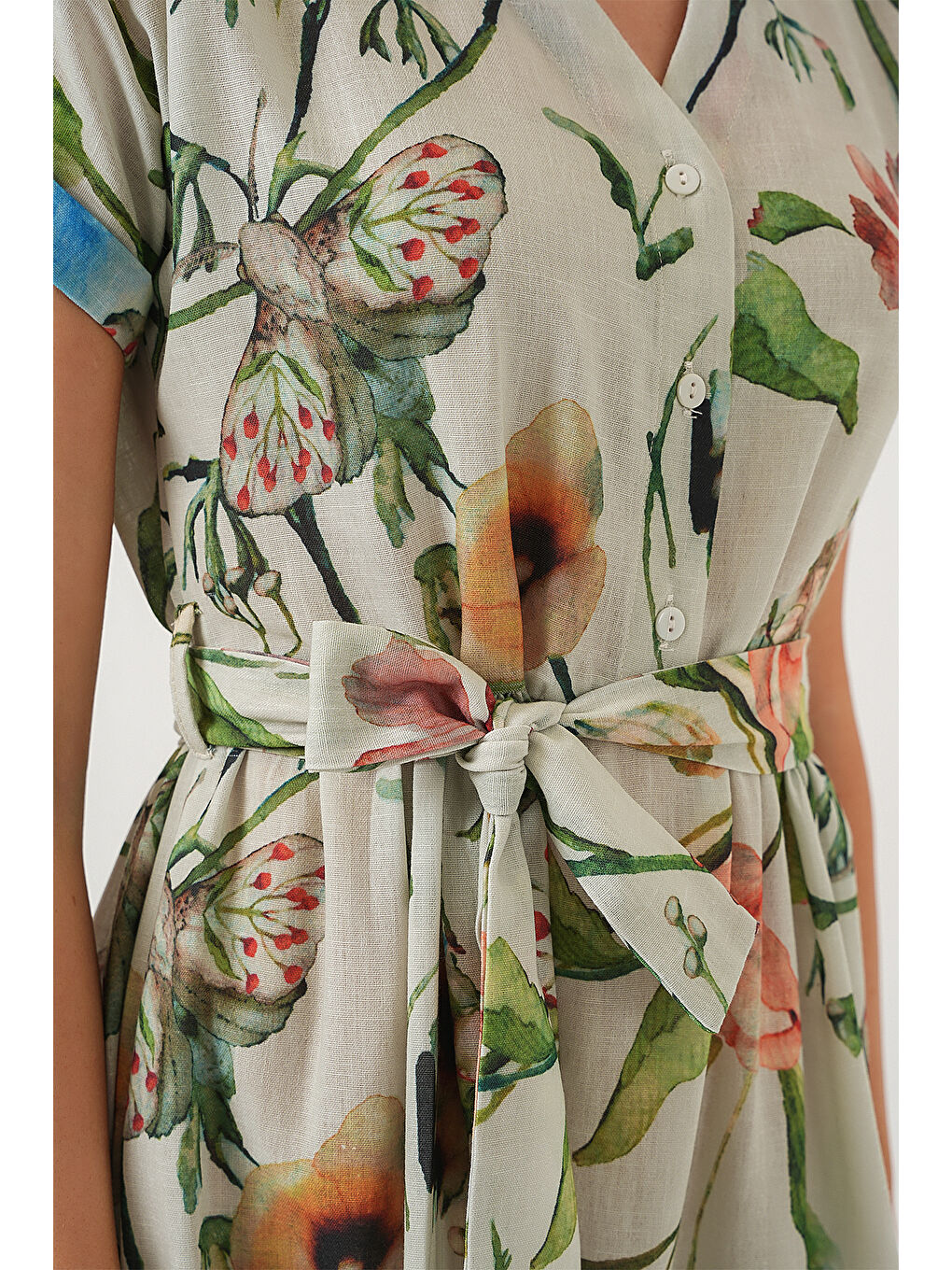 Yeşil Kadın Desenli Kısa Kol Elbise 2558 - Çağla-4