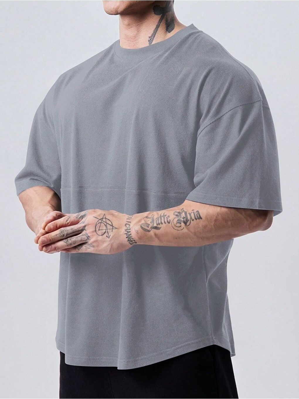 Gri Genius Erkek Spor Tişört Oversize Fitness & Gym Antrenman Tişörtü-1