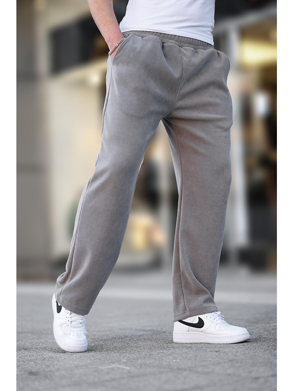 Boyalı Gri Rahat Kesim Dokulu Erkek Eşofman Altı E6557