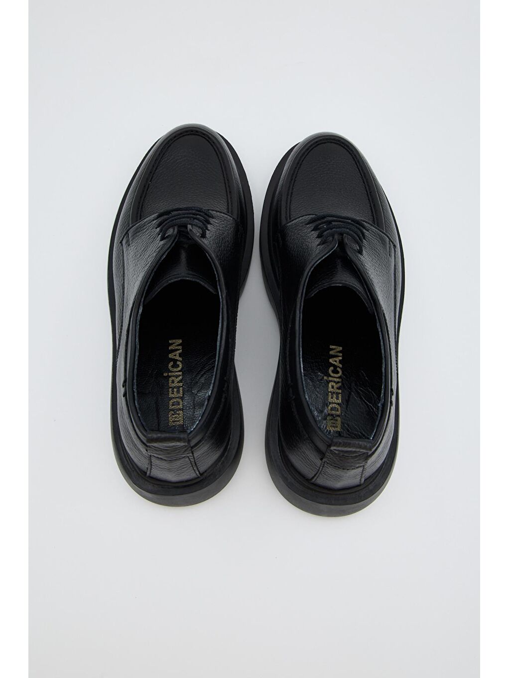 Siyah Orijinal Deri Kalın Taban Bağcıklı Günlük Klasik Ayakkabı-3