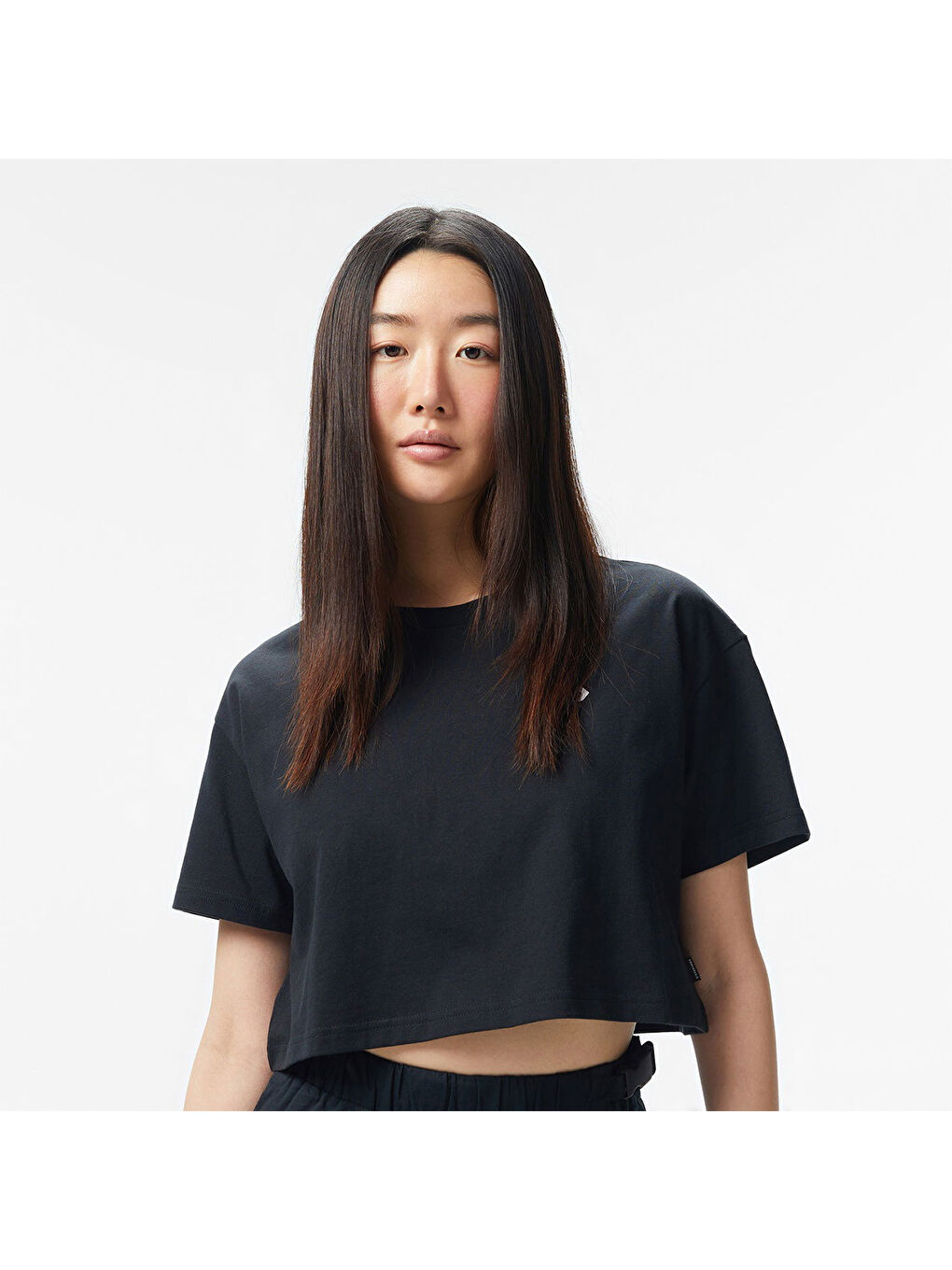 Sporty Boxy Kadın Siyah Yuvarlak Yaka Tişört-3