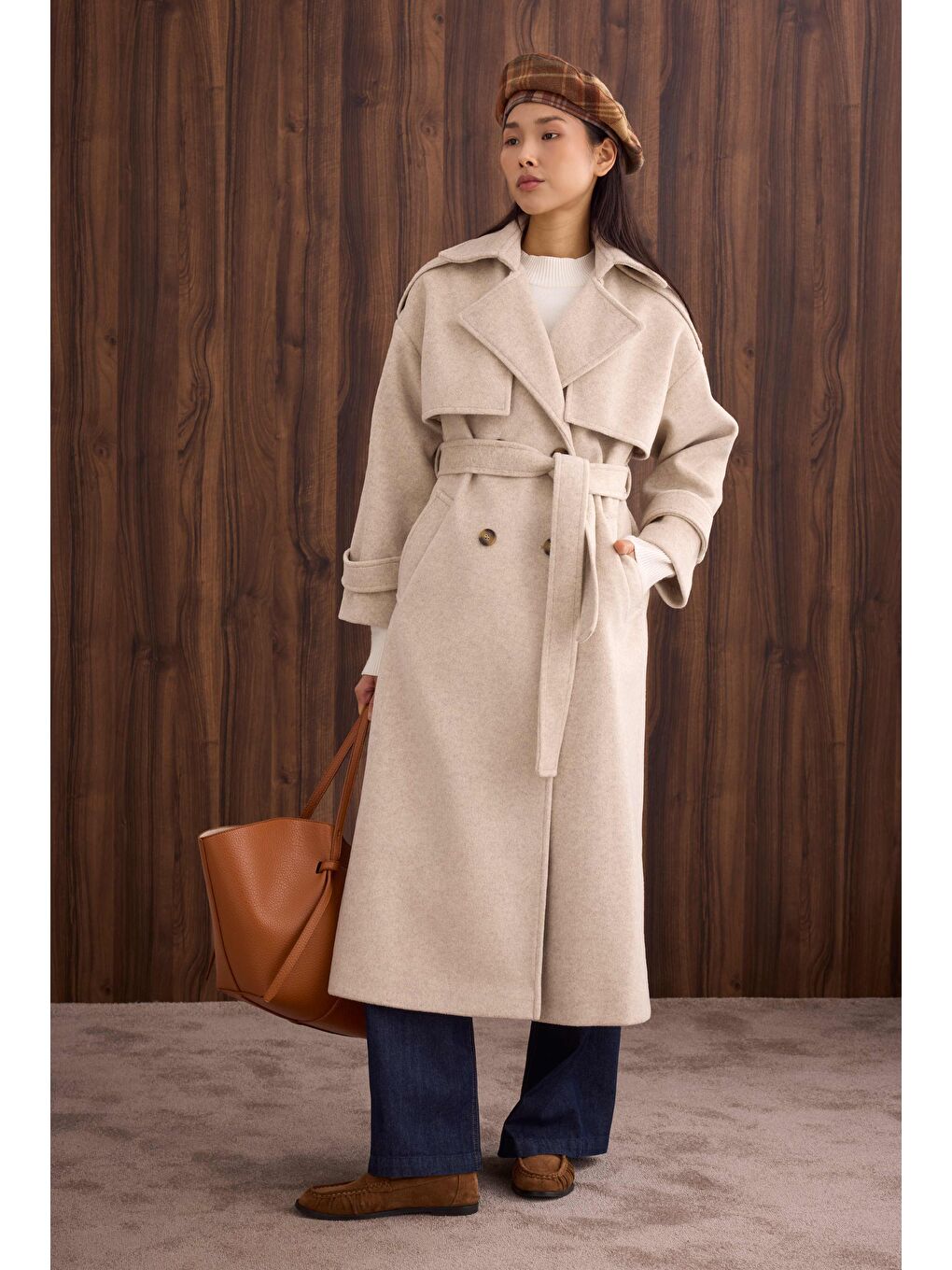 Rüzgarlıklı Uzun Kaban Bej-1