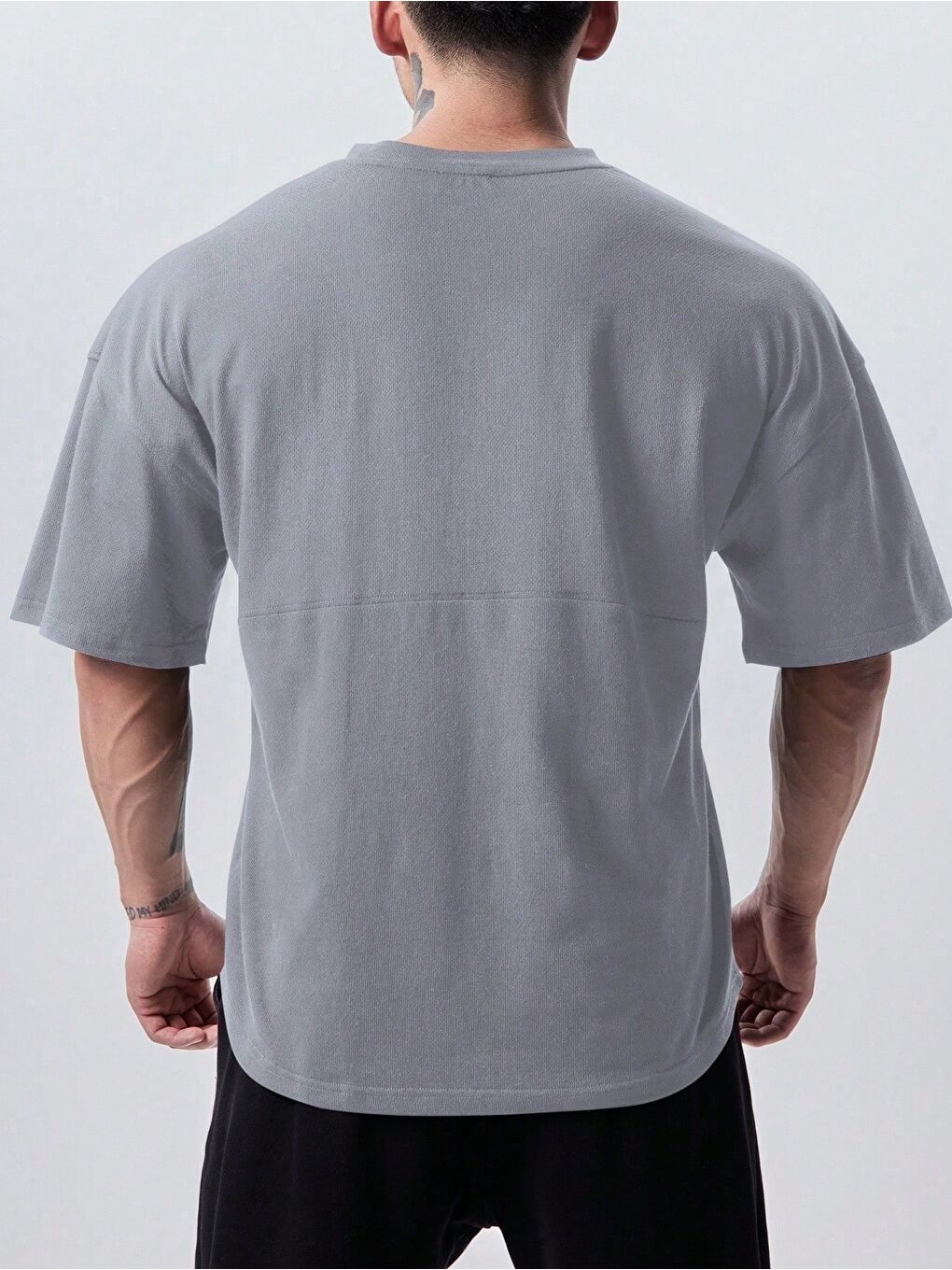 Gri Genius Erkek Spor Tişört Oversize Fitness & Gym Antrenman Tişörtü-2