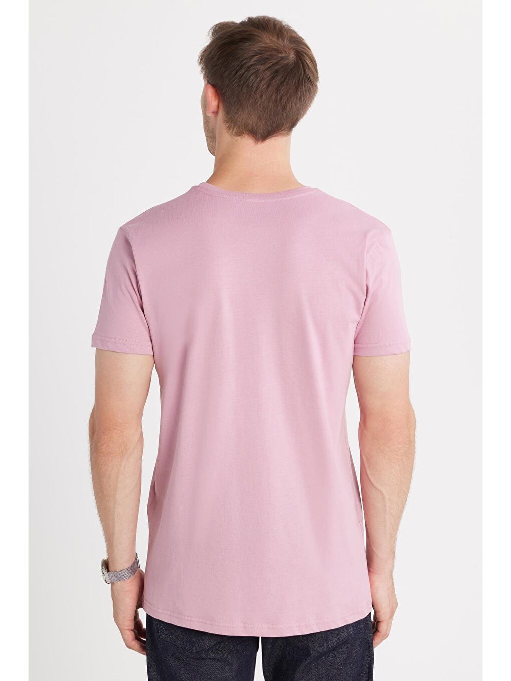 Unisex Slim Fit Dar Kesim %100 Pamuk Yumuşak Dokulu Lila Bisiklet Yaka Tişört-6