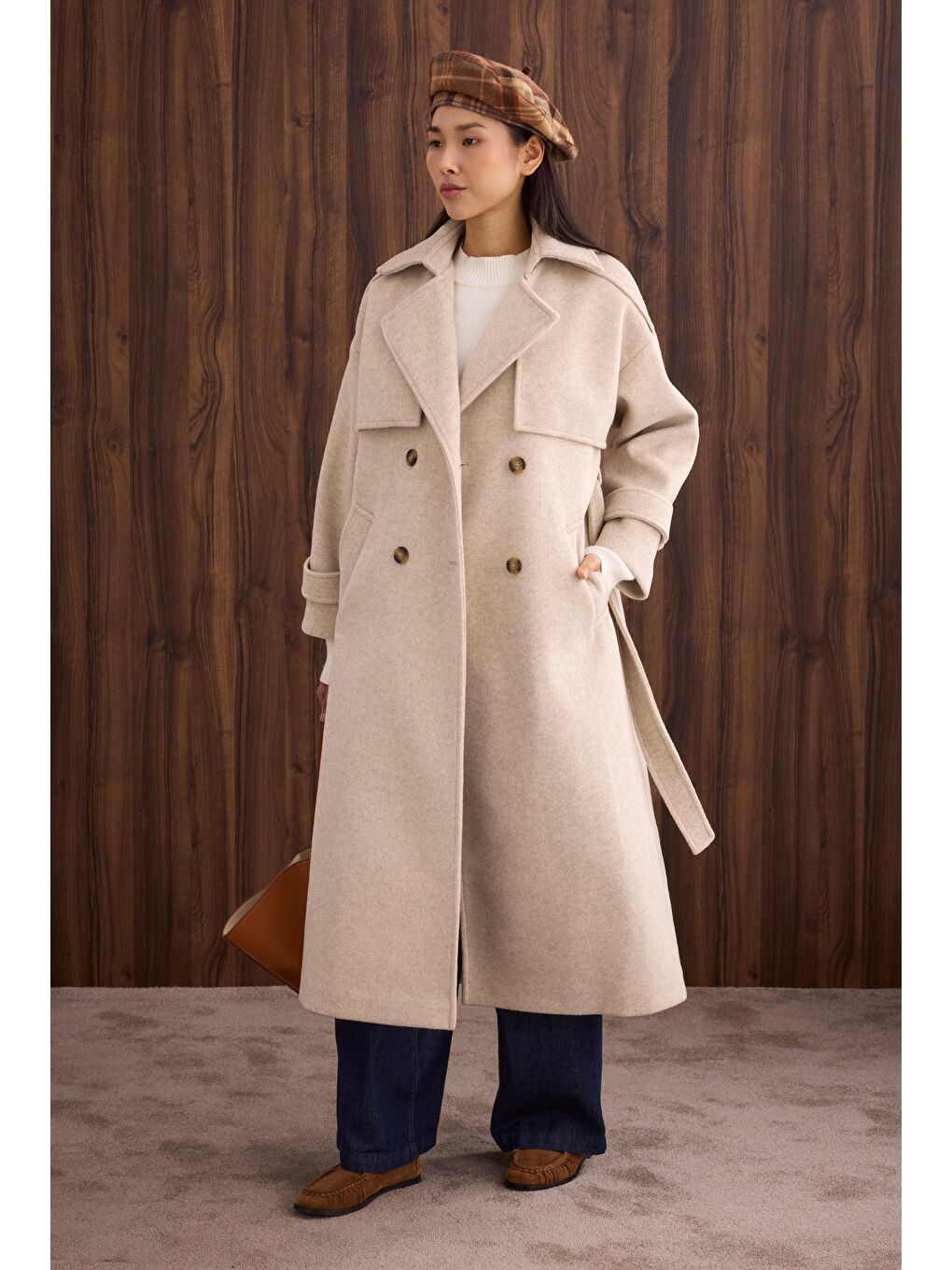 Rüzgarlıklı Uzun Kaban Bej-3